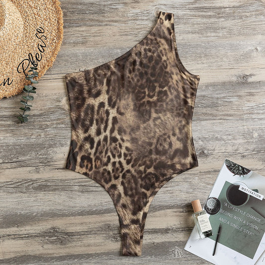 All-Over Animal Print Women's One-Shoulder Bodysuit