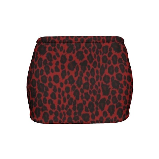 Red All-Over  Leopard Print Women's Slinky Micro Mini Skirt